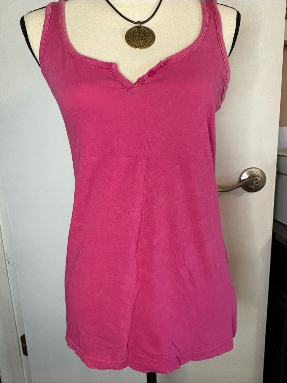 Mossimo Supply Co. Fuchsia Scoop Neck Tank with Button Placket